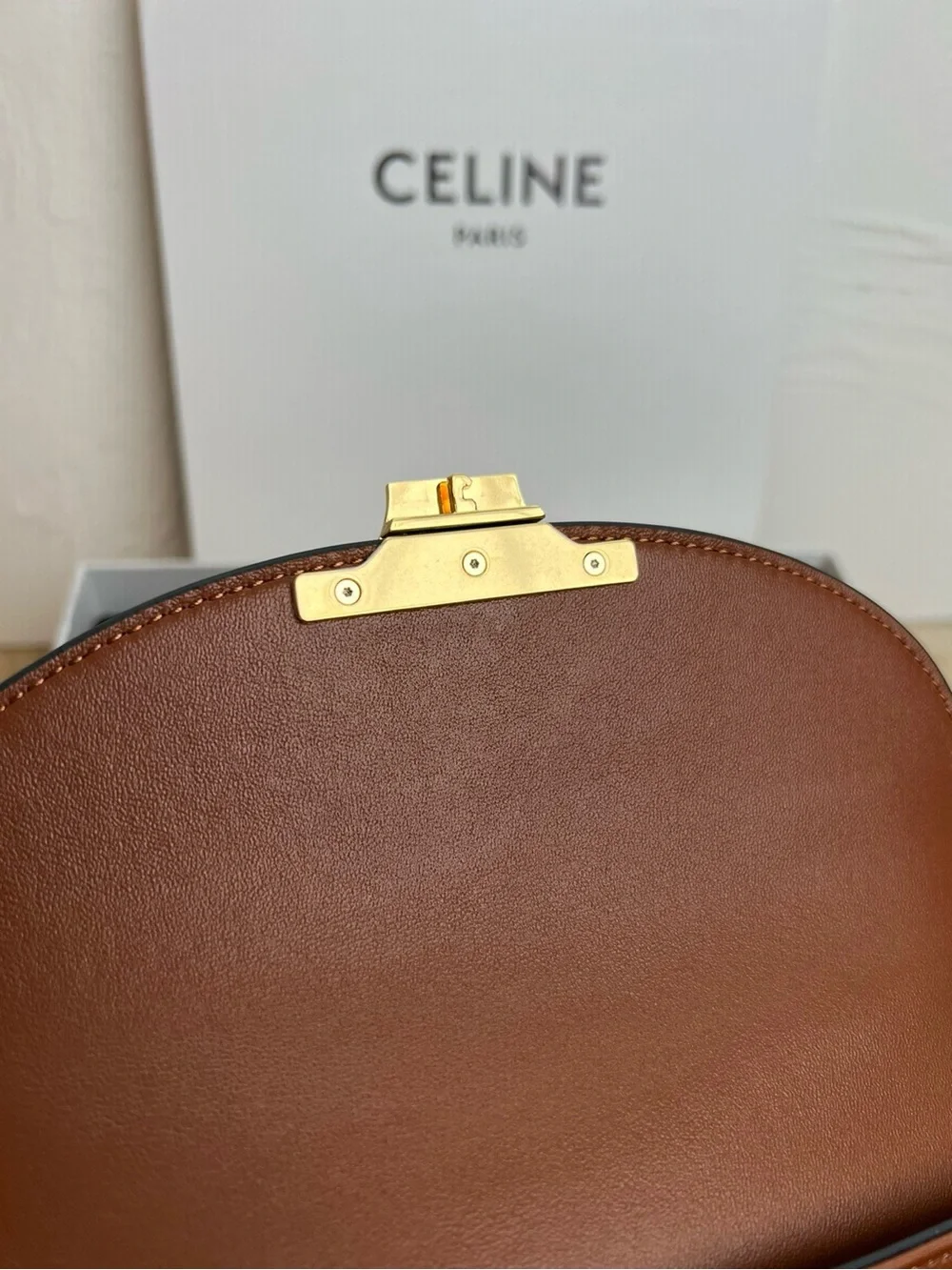 Celine Triomphe Top Handle Satchel in Brown with Gold Hardware